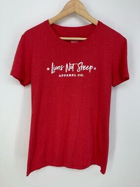 NWOT Lions Not Sheep Women's Red White Graphic Tee Crew Neck T-Shirt Size Medium